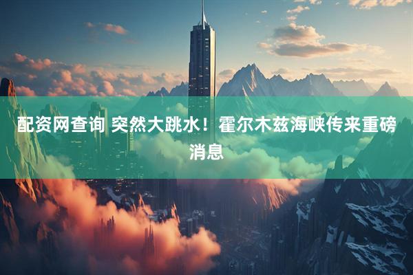 配资网查询 突然大跳水！霍尔木兹海峡传来重磅消息
